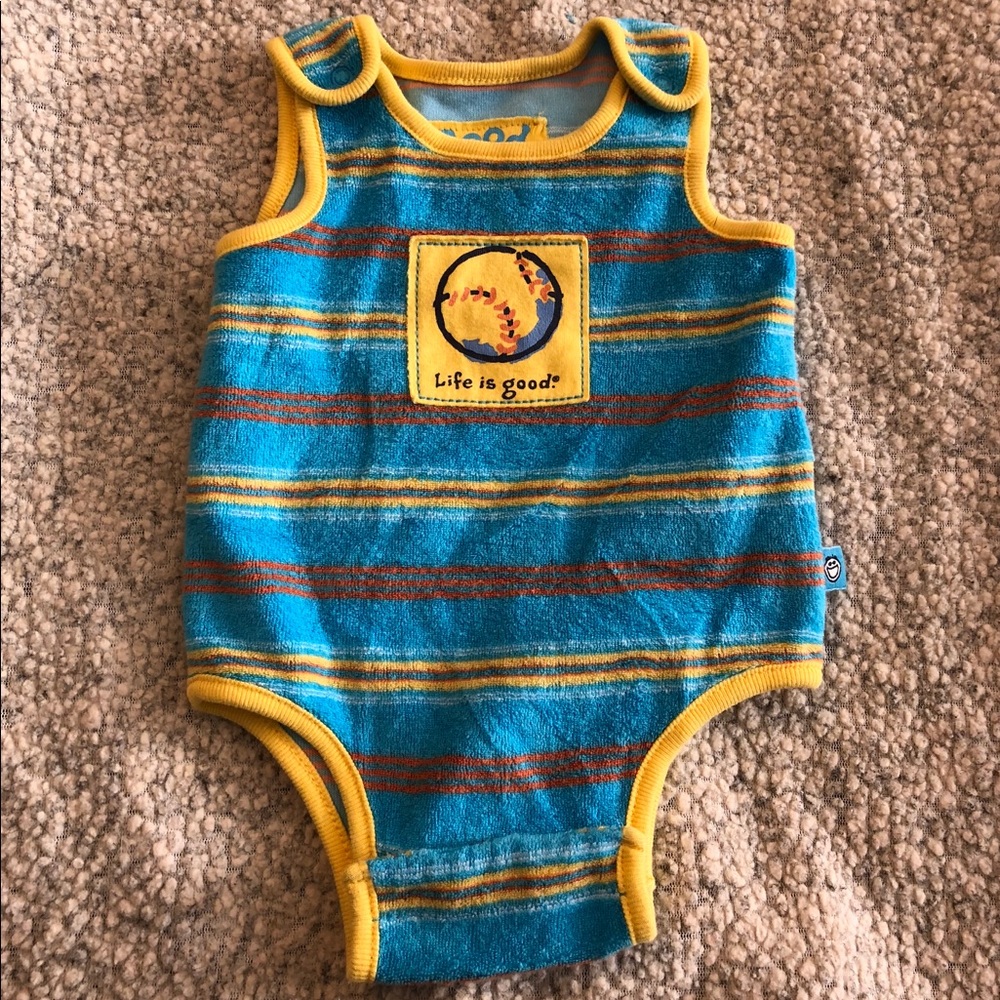 Life is Good Terry Cloth Romper Baseball 0-3 - Picture 1 of 3